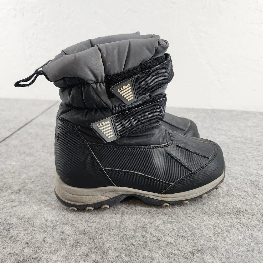 LL Bean Kids Youth Sz 13 Black Gray Insulated Waterproof Snow Boots Winter Gear